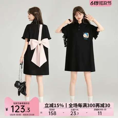 KEIKO 蝴蝶结girl 甜系黑色polo领连衣裙25夏季少女感减龄t恤裙图片
