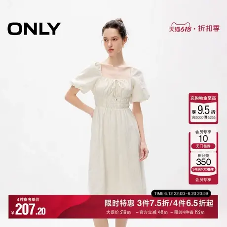 【油画裙】ONLY夏季轻薄亚麻面料甜美泡泡袖收腰A字连衣裙女图片