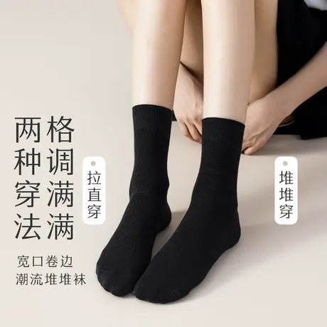 猫人灰色袜子女夏天薄款堆堆吸汗透气2025新款爆款纯棉无骨中筒袜图片
