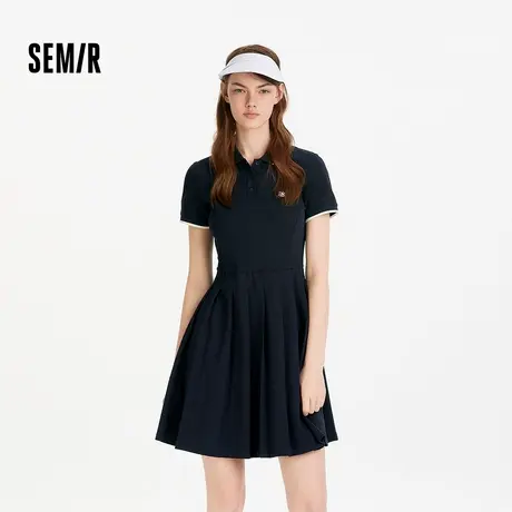 [商场同款]森马连衣裙女撞色polo领夏季2025新款运动学院风百褶裙图片
