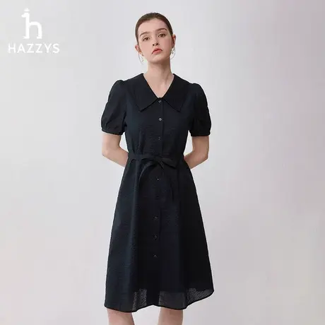 【泡泡肌理】Hazzys哈吉斯夏季大翻领法式优雅连衣裙显瘦裙子女图片