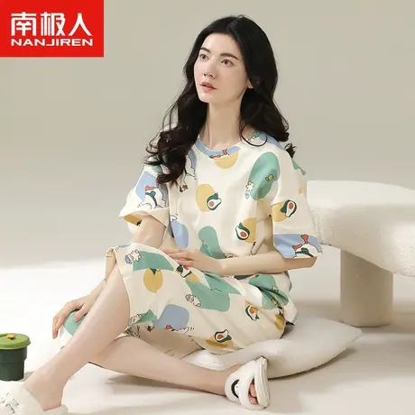 南极人睡衣女夏季纯棉短袖七分裤套装2023年新款大白鸭卡通家居服图片