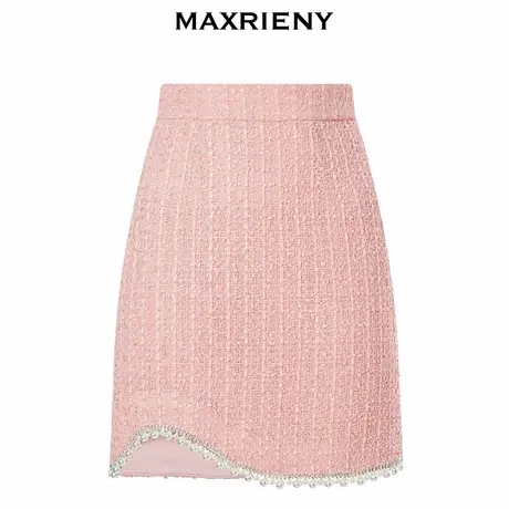 【奥莱】MAXRIENY春日樱花粉半裙女春季粗花呢裙子图片