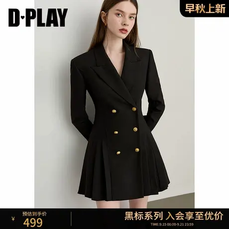 DPLAY2025年秋季新款黑色连衣裙女休闲日常通勤西服裙子百褶裙图片