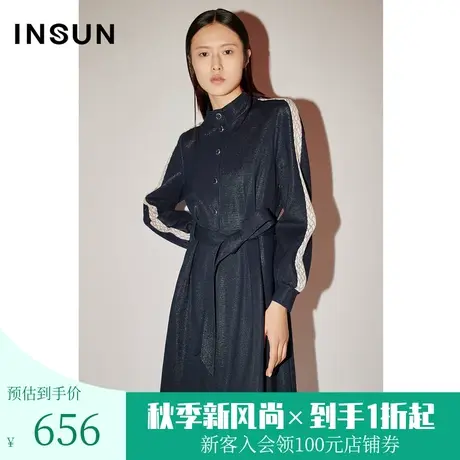 恩裳COVER冬2022经典撞色拼接设计感潮流捏褶收腰通勤连衣裙图片