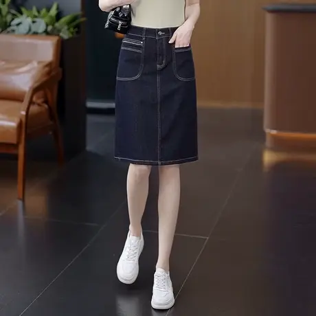 时尚韩版丹宁蓝牛仔半身短裙女夏季薄款A字裙中长款一步包臀裙子a图片