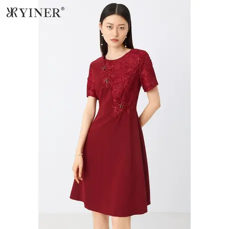 YINER音儿女装夏季圆领绣花A字连衣裙图片