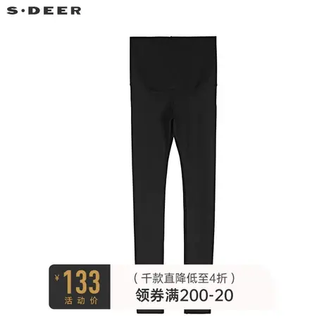 sdeer圣迪奥休闲简约黑色解构拼接打底裤S18484712图片
