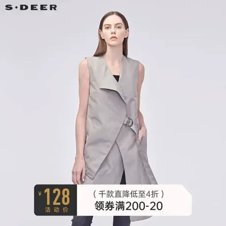 sdeer圣迪奥秋装不规则搭片收腰设计中长款无袖马甲S19181602商品大图