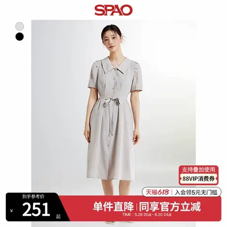 SPAO韩国同款夏季女士简约时尚泡泡袖单排多扣A字型中长款连衣裙图片