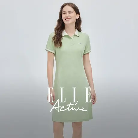 【花花推荐】ELLE Active清新撞色polo连衣裙女25夏款休闲a字长裙图片