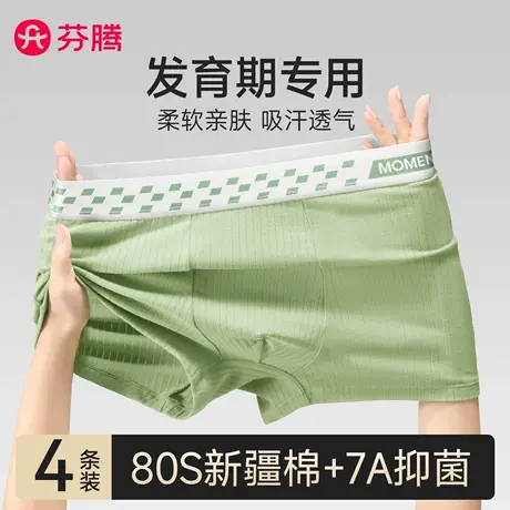 芬腾青少年内裤男生纯棉初高中生发育期四角抗菌男孩大童平角裤头图片