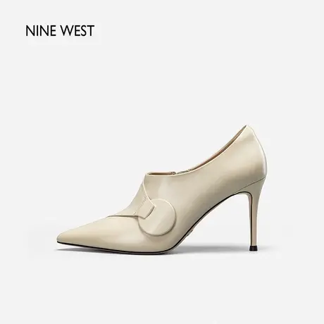 Nine West/玖熙纯色圆扣细跟短靴女冬新款靴子尖头气质职业时装靴商品大图