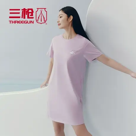 三枪圆领短袖女家居裙螺纹带口袋家居服女生宽松春夏季70496图片