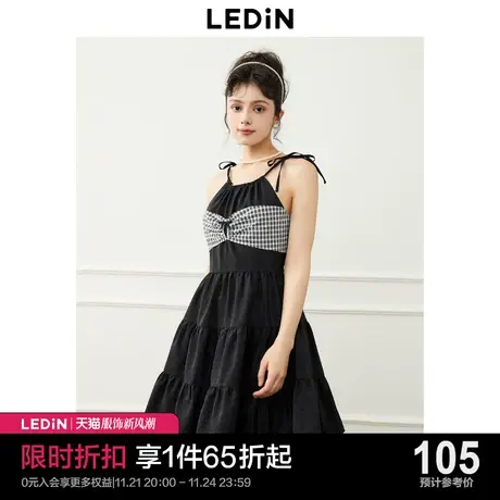 乐町设计感系带连衣裙2023年夏季新款女装小黑裙度假风甜美吊带裙图片