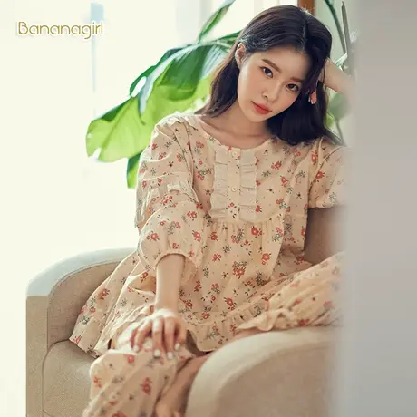 Bananagirl睡衣女春秋可爱日系甜美碎花清新圆领套装七分袖家居服图片