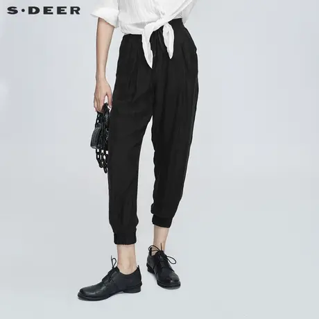 sdeer圣迪奥女夏季休闲松紧垂坠拼接小脚九分裤S21280852商品大图