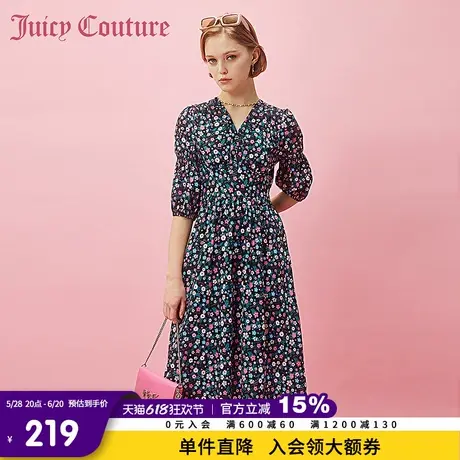 Juicy Couture橘滋春夏新款连衣裙短袖梭织碎花裙优雅商务风女图片