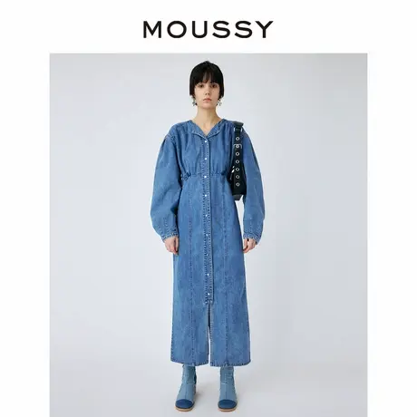 MOUSSY 丹宁风泡泡袖高腰纯棉下摆开叉牛仔连衣裙女010GSK11-0090图片
