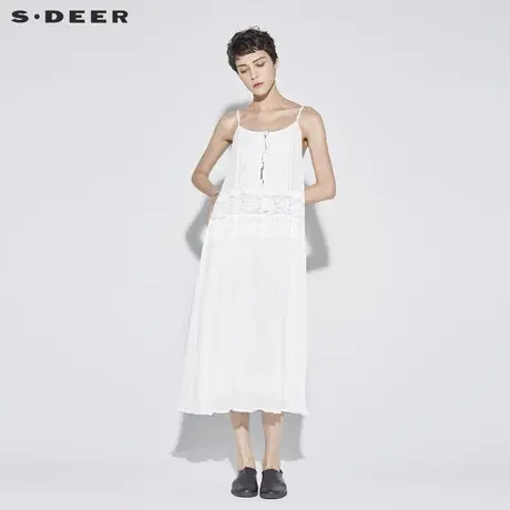 sdeer圣迪奥气质简约针织钩花蕾丝肌理吊带连衣裙S18281263图片