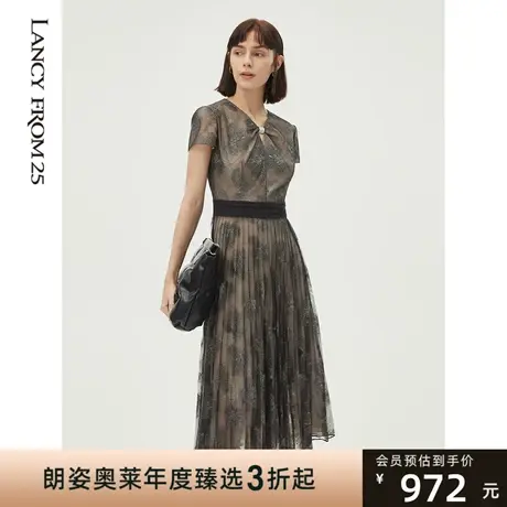 朗姿奥莱法式轻奢亮葱网纱气质收腰轻礼服连衣裙女专柜早春女装图片