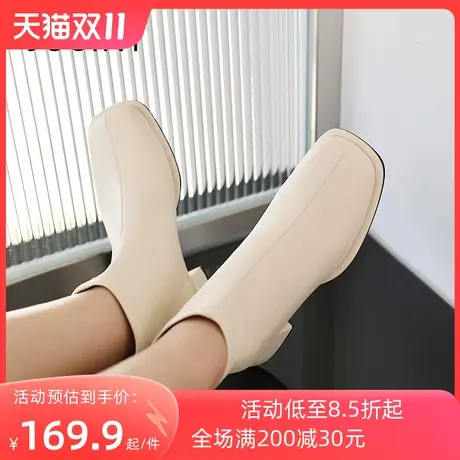 卓诗尼2023秋冬新款后拉链时装靴潮流粗跟女靴时尚英伦风短筒靴女图片