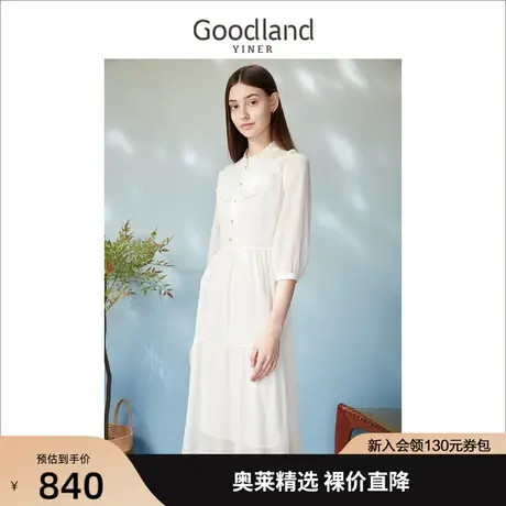音儿美地女装2023春季新款木耳花边拼接雪纺连衣裙图片