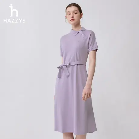 【斜领大摆裙】Hazzys哈吉斯夏季设计感显瘦连衣裙纯棉短袖长裙女图片