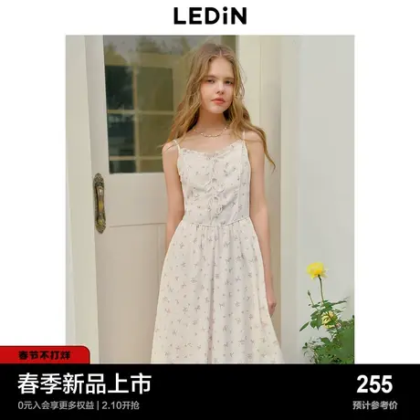 乐町松弛感吊带长裙24年春季新款绑带设计连衣裙韩系姐姐碎花裙图片
