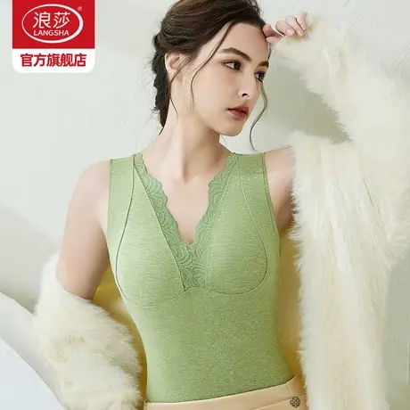 浪莎桑蚕丝羊毛保暖背心女士无痕内衣双面磨毛发热秋冬季打底衫DT图片