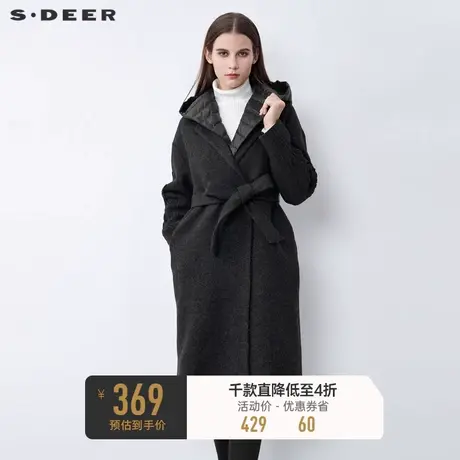 sdeer圣迪奥西装领羽绒拼接收腰长款毛呢大衣女S21481847图片