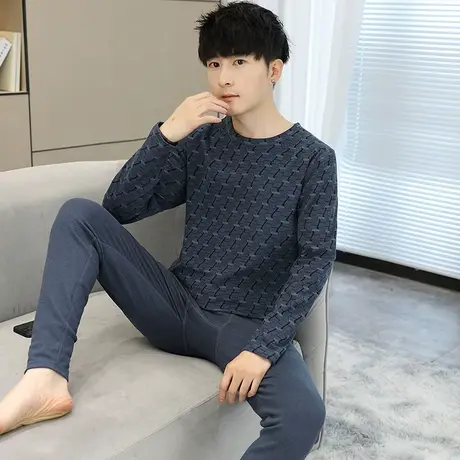 2024高档提花德绒男士双面绒保暖内衣套装秋衣秋裤冬装睡衣两件套商品大图