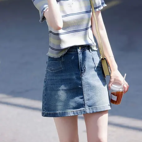 时尚气质半身裙2025年夏季新款女百搭休闲通勤显瘦高腰牛仔蓝短裙图片