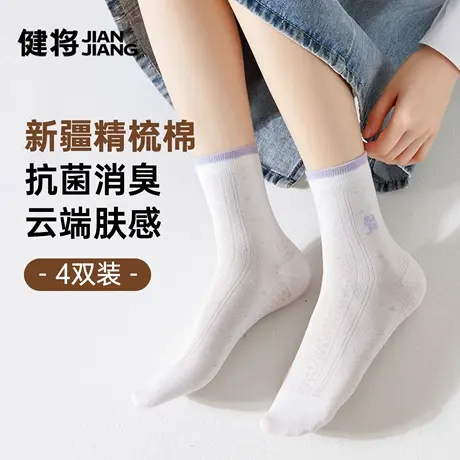 健将袜子女款运动防臭棉袜网眼透气女士中筒袜女式紫色堆堆袜新款图片