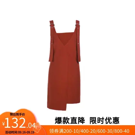 【艾格】V领无袖连衣裙女2023春季新款双肩带金属环裙子旗舰店图片