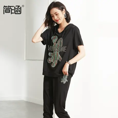 简涵旗舰店大码女装新款高端轻奢减龄胖mm夏贵夫人胖妹妹显瘦套装图片
