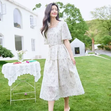 时尚气质碎花短袖连衣裙2023年夏季新款淑女温柔中长款显瘦裙子图片
