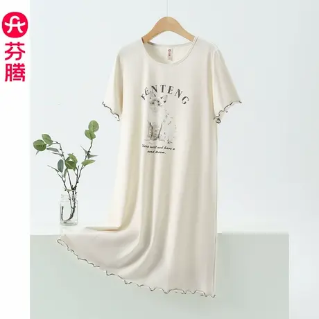 芬腾纯棉睡裙女款夏季中长款可爱卡通短袖睡衣女生连衣裙2024新款图片