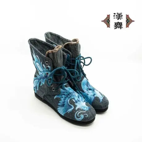 【凤之舞】汉舞中国风千层底布鞋系带内增高女靴软底女单靴图片