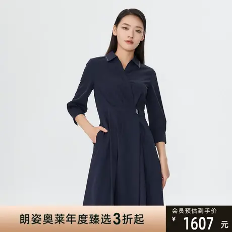 朗姿 秋季简约职业连衣裙西装领九分袖百搭中长裙线下商场同款图片