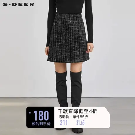 sdeer圣迪奥女装OL风千鸟格A字针织短裙半身裙S223Z1328图片