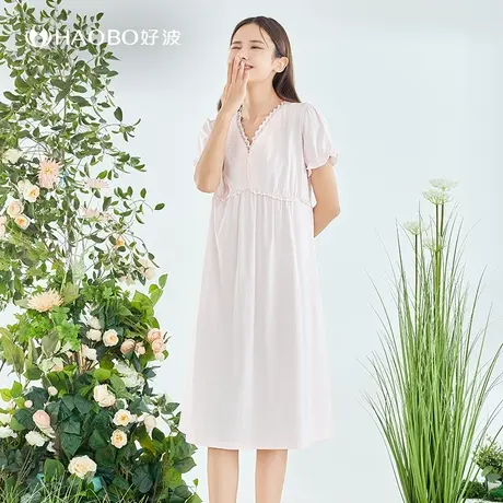 好波睡裙夏季薄款纯棉睡衣舒适透气短袖女睡衣大码家居服HJZ2364商品大图