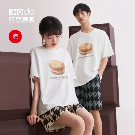 红豆居家莫代尔棉情侣短袖睡衣夏季可爱印花可外穿运动家居服套装图片