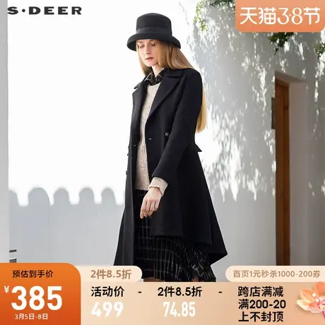 sdeer圣迪奥2021冬季新品西装领双排扣不规则毛呢大衣女S21461803图片