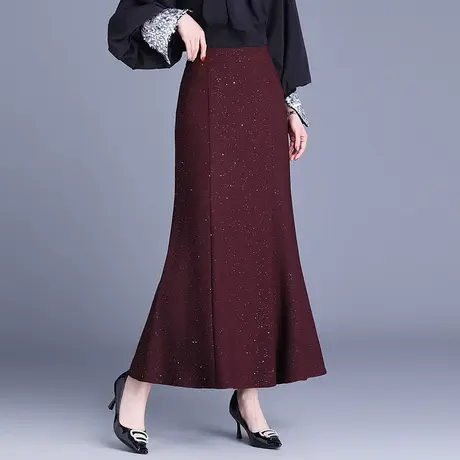 针织鱼尾包臀半身裙女长裙2025春季新款高腰一步裙亮片时尚包臀裙图片