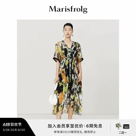 【6A级桑蚕丝】玛丝菲尔夏季松紧腰真丝泼墨花稿连衣裙图片