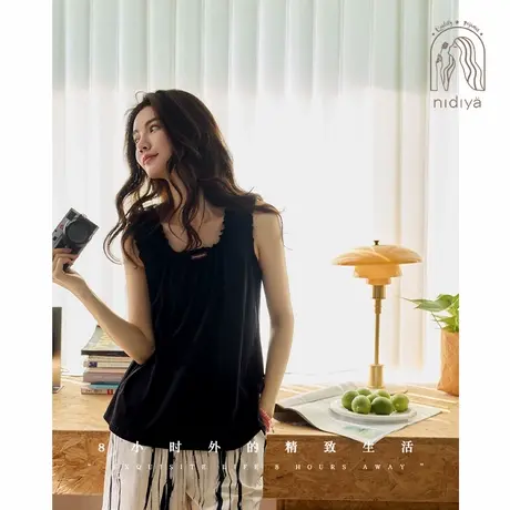 妮狄娅睡衣女夏季凉感柔软棉简约背心时尚短裤清凉外穿家居服套装图片