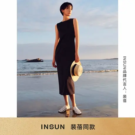 「裴蓓同款」INSUN恩裳夏装镂空三醋酸无袖连衣裙图片