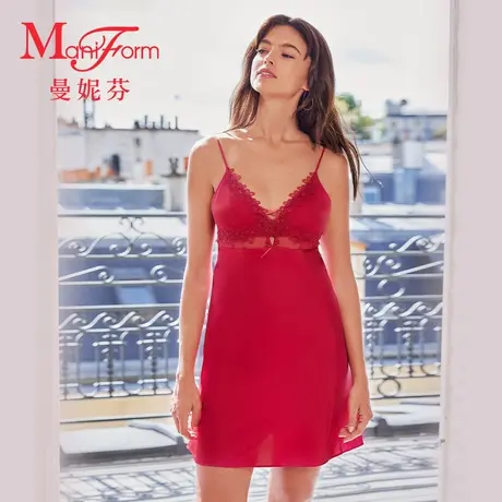 曼妮芬桑蚕丝吊带睡裙刺绣俏皮波点性感睡裙图片