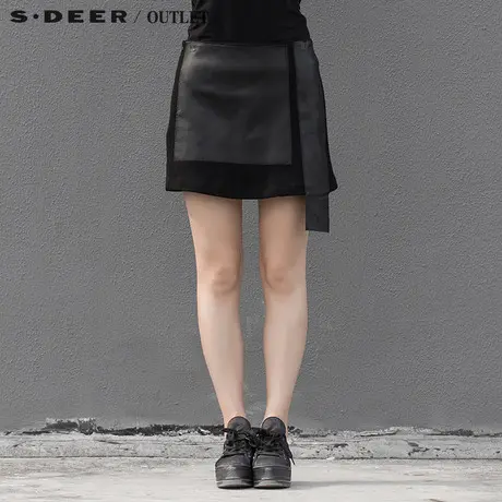 【品牌清仓】sdeer圣迪奥女装块状PU拼接时尚短裙S15381363图片